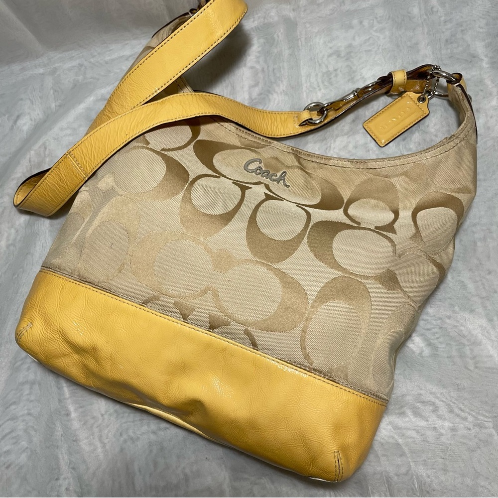Coach Signature Hobo with Yellow Patent Leather Trim - Picture 2 of 14